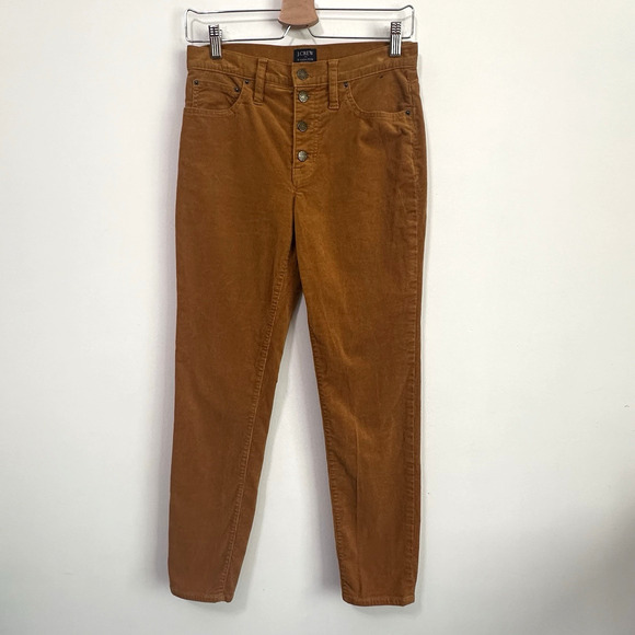 J Crew 9” High Rise Skinny Corduroy Pants 27 Button Fly Mustard Gold Stretch - Picture 1 of 10